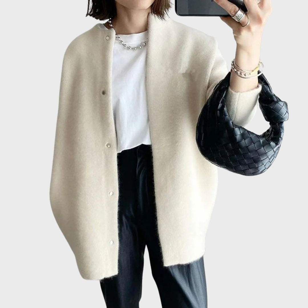 Dames Oversized Knoopsluiting Gebreide Cardigan Kasjmier - Wit