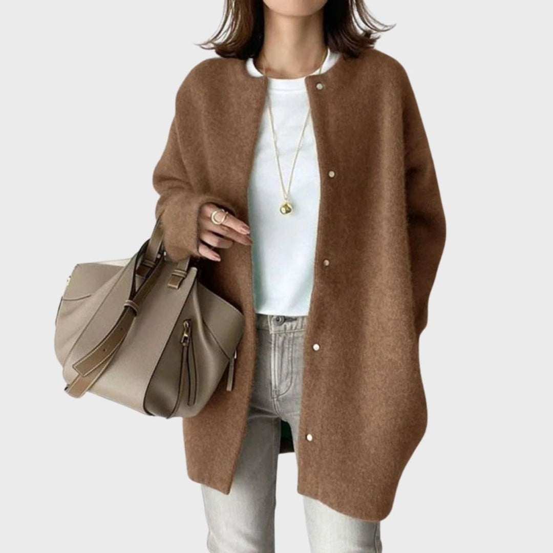 Dames Oversized Knoopsluiting Gebreide Cardigan Kasjmier - Bruin