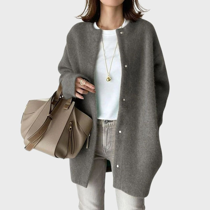 Dames Oversized Knoopsluiting Gebreide Cardigan Kasjmier - Grijs