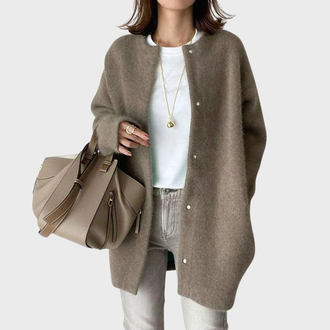 Dames Oversized Knoopsluiting Gebreide Cardigan Kasjmier - Koffiebruin