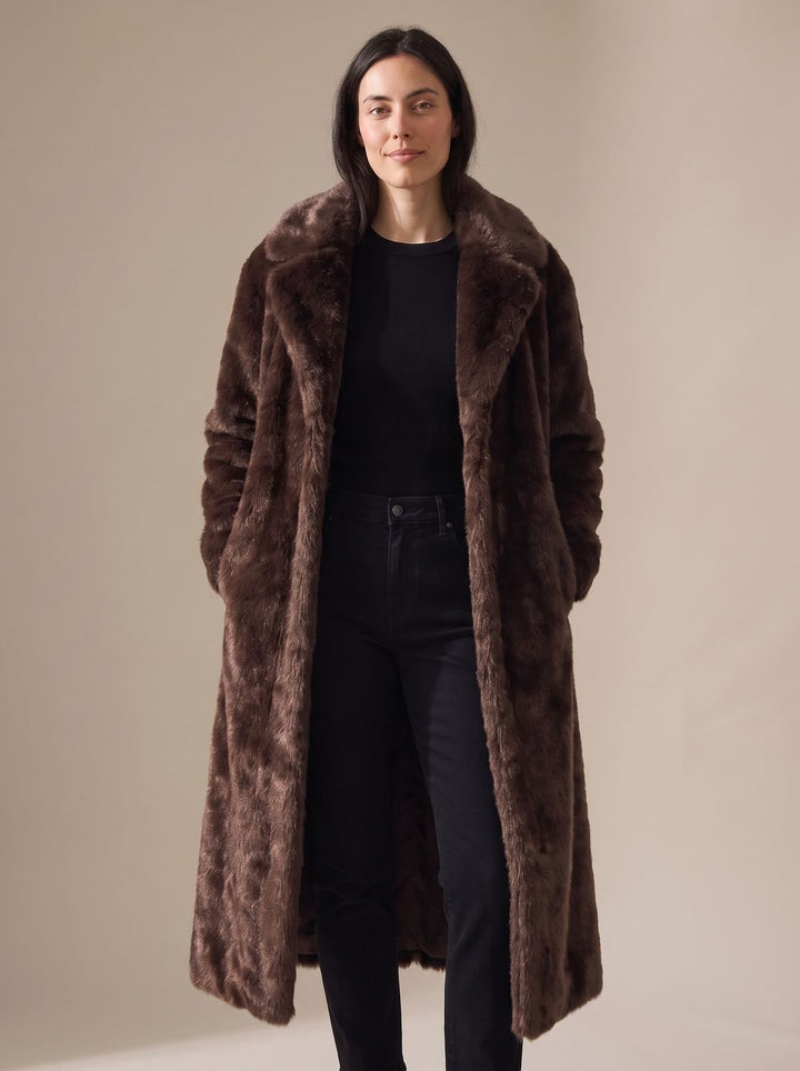 Dames Oversized Lange Imitatiebont Jas met Steekzakken