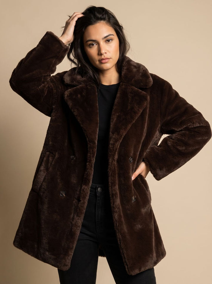 Dames Oversized Lange Imitatiebont Jas met Steekzakken