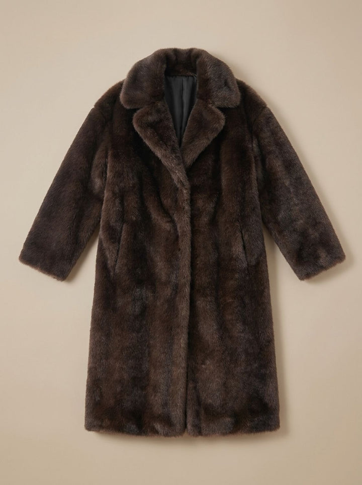 Dames Oversized Lange Imitatiebont Jas met Steekzakken