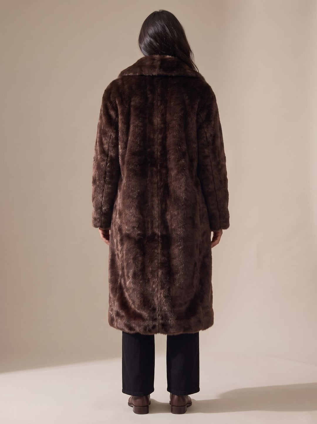 Dames Oversized Lange Imitatiebont Jas met Steekzakken