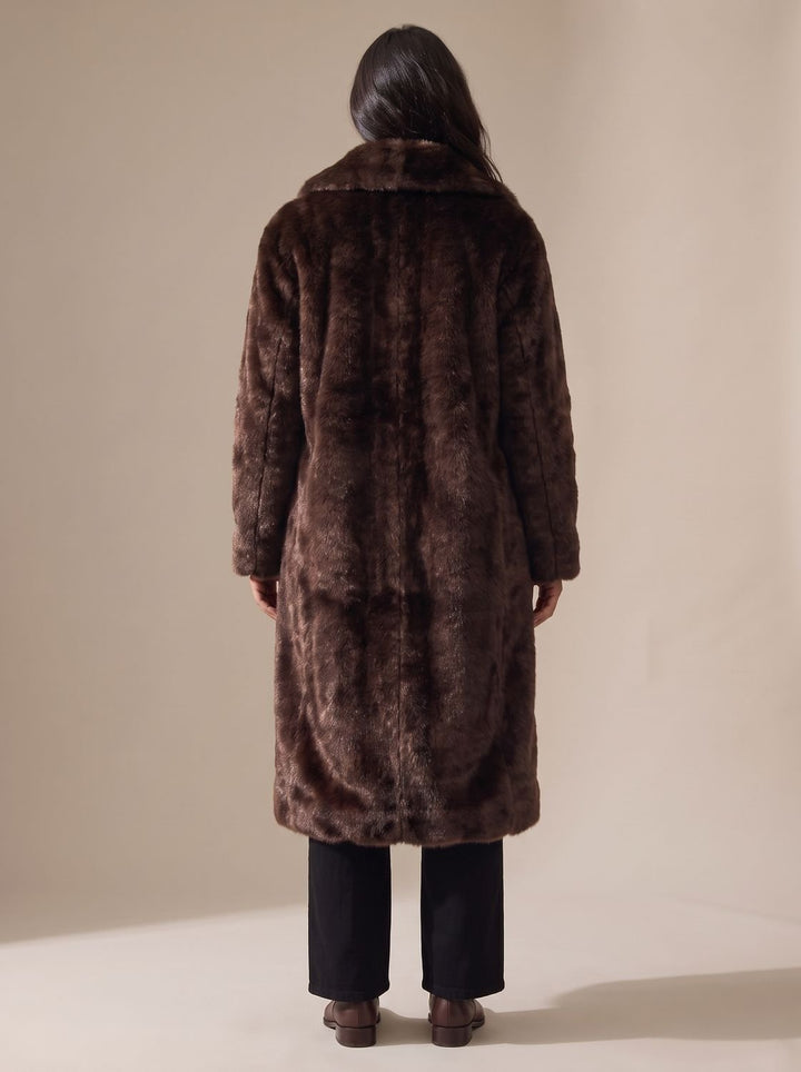 Dames Oversized Lange Imitatiebont Jas met Steekzakken