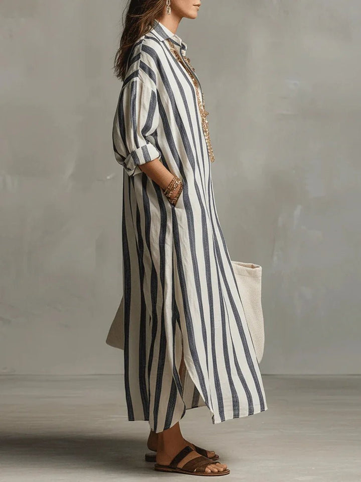 Dames Oversized Linnen Maxi Jurk Gestreept