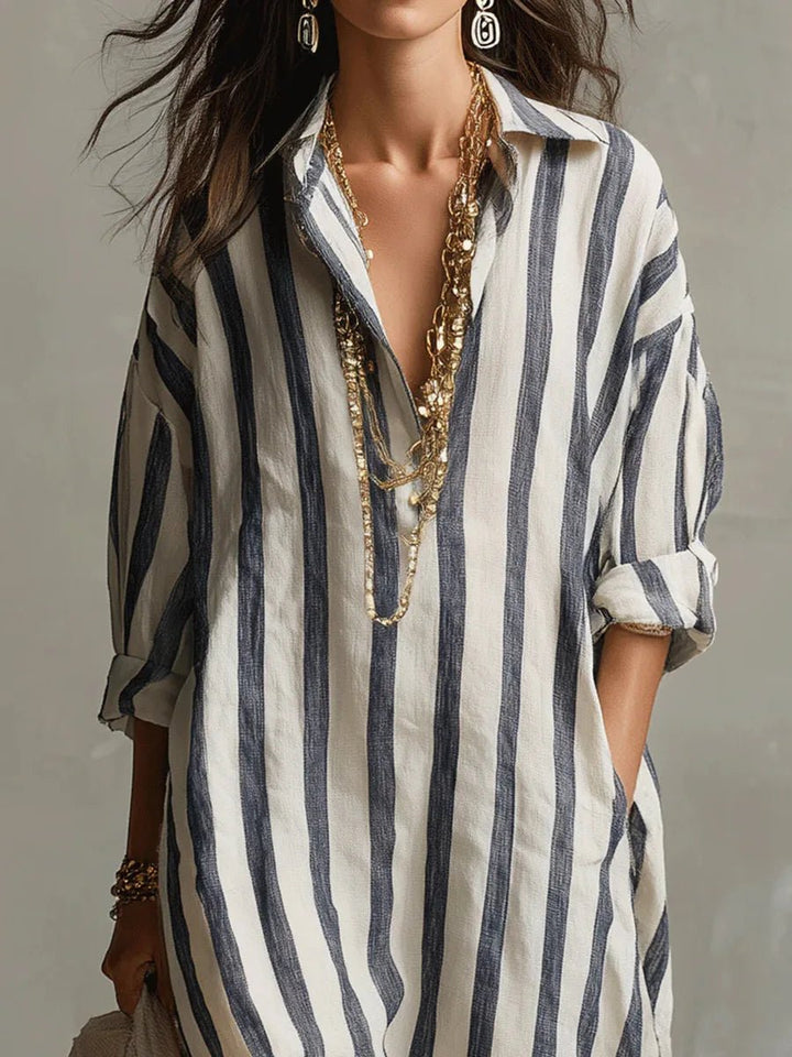 Dames Oversized Linnen Maxi Jurk Gestreept