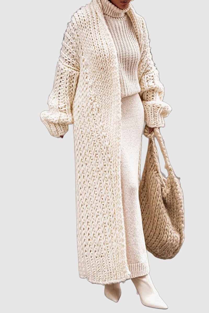 Dames Oversized Longline Opengewerkte Chunky Knit Cardigan