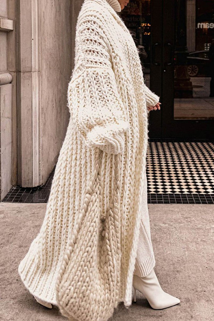 Dames Oversized Longline Opengewerkte Chunky Knit Cardigan - Beige