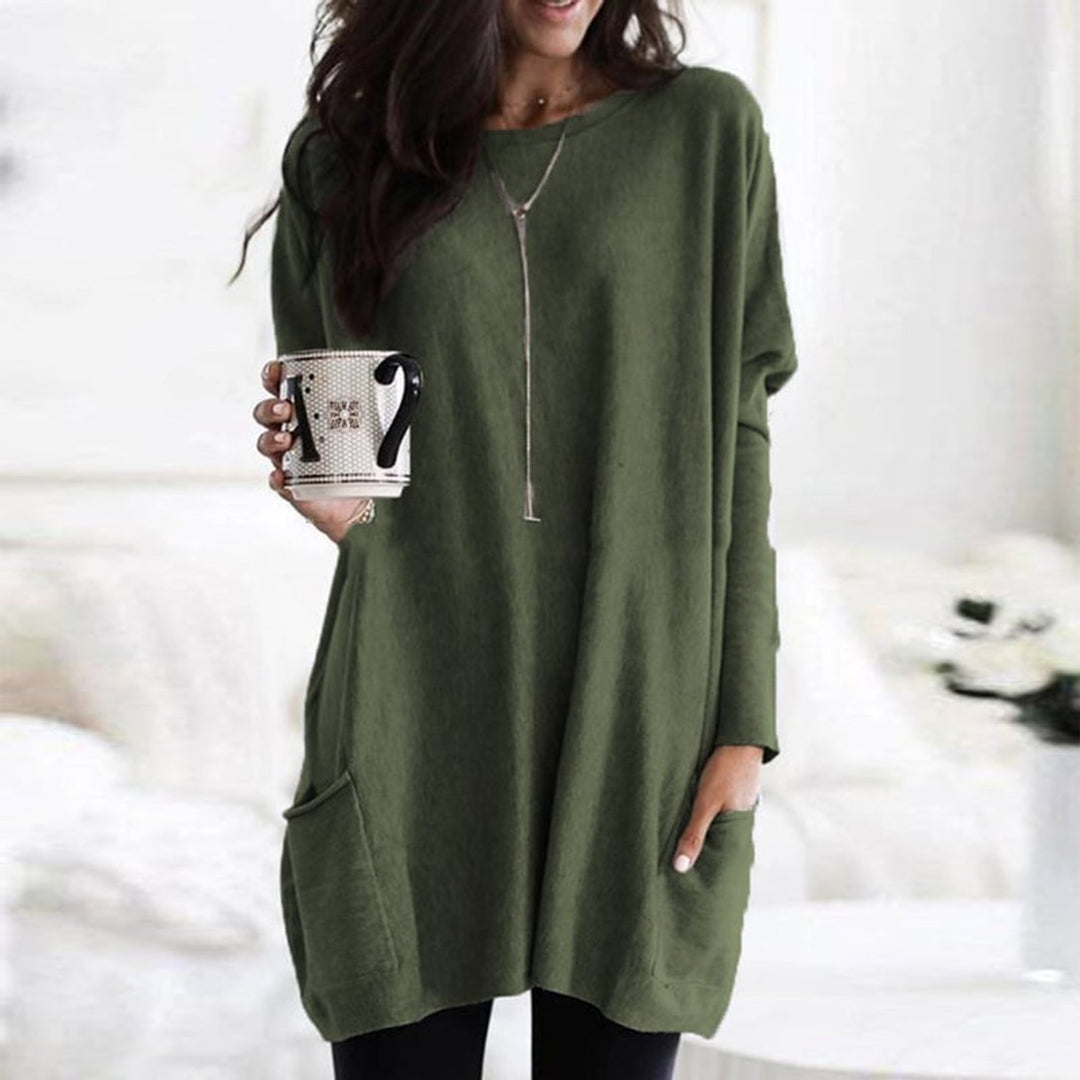 Dames Oversized Longline Pullover Trui met Zakken - Donkergroen
