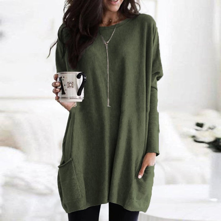 Dames Oversized Longline Pullover Trui met Zakken - Donkergroen
