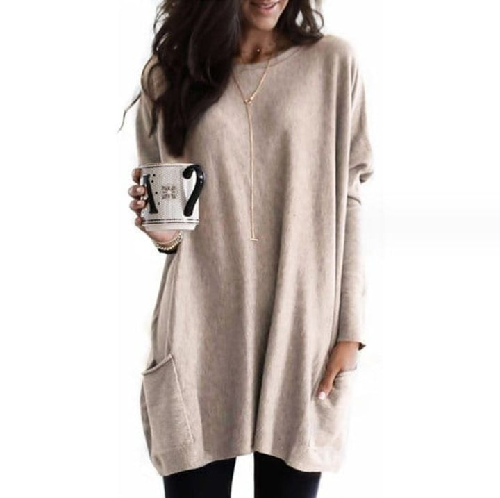 Dames Oversized Longline Pullover Trui met Zakken - Beige