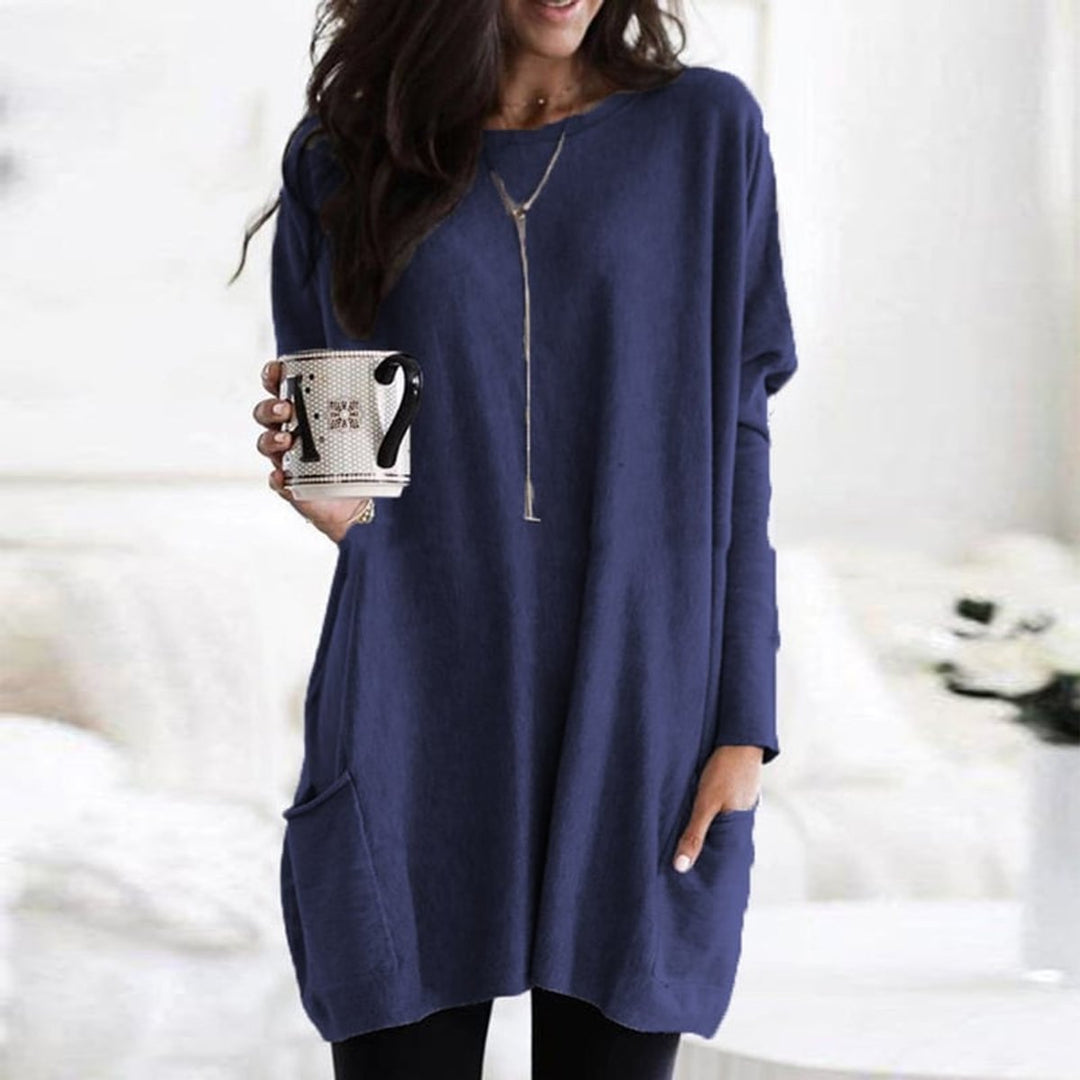 Dames Oversized Longline Pullover Trui met Zakken - Blauw