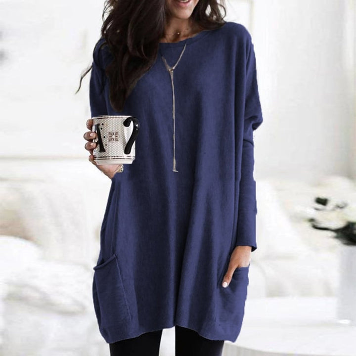 Dames Oversized Longline Pullover Trui met Zakken - Blauw