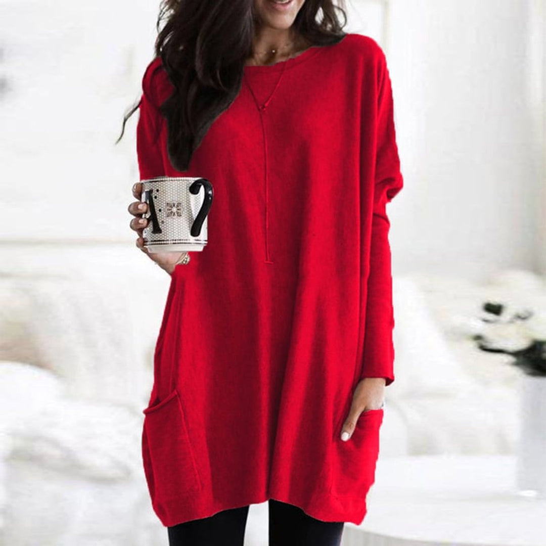 Dames Oversized Longline Pullover Trui met Zakken - Rood