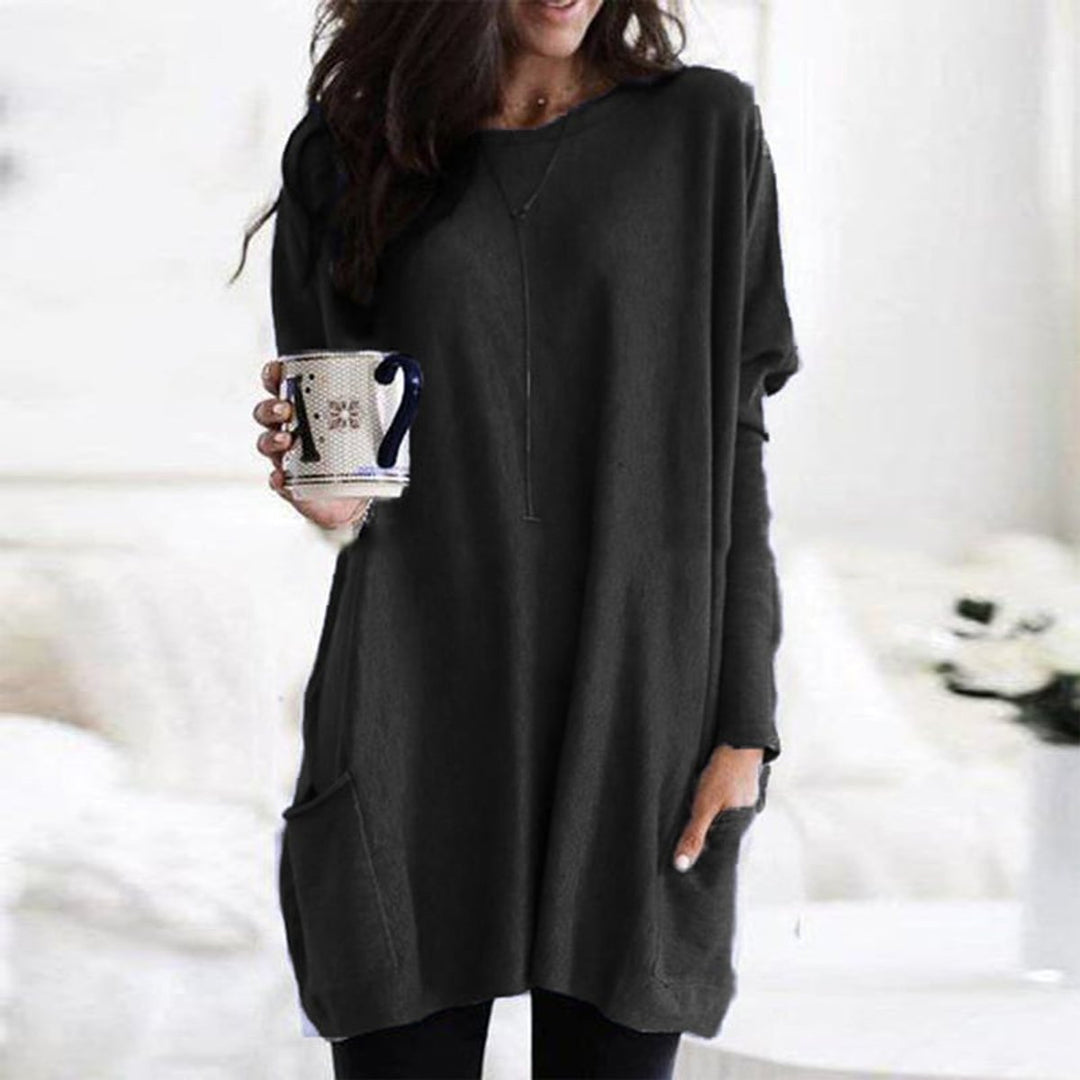 Dames Oversized Longline Pullover Trui met Zakken - Zwart