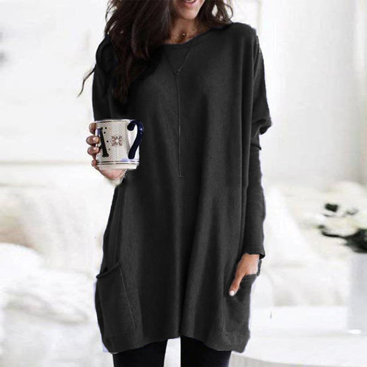Dames Oversized Longline Pullover Trui met Zakken - Zwart
