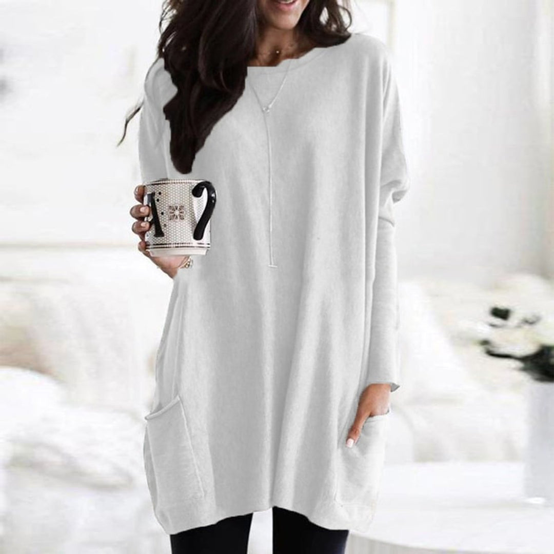 Dames Oversized Longline Pullover Trui met Zakken - Wit
