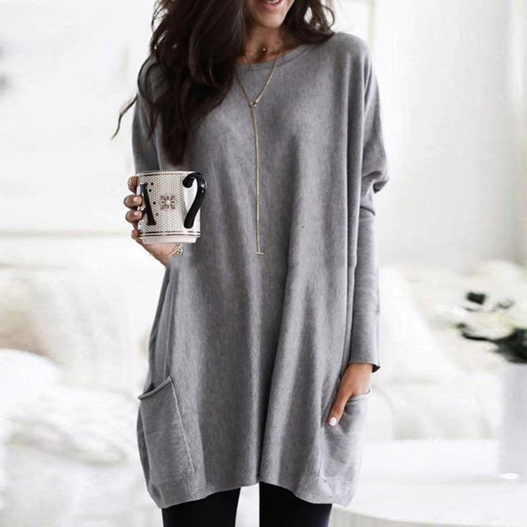 Dames Oversized Longline Pullover Trui met Zakken - Grijs
