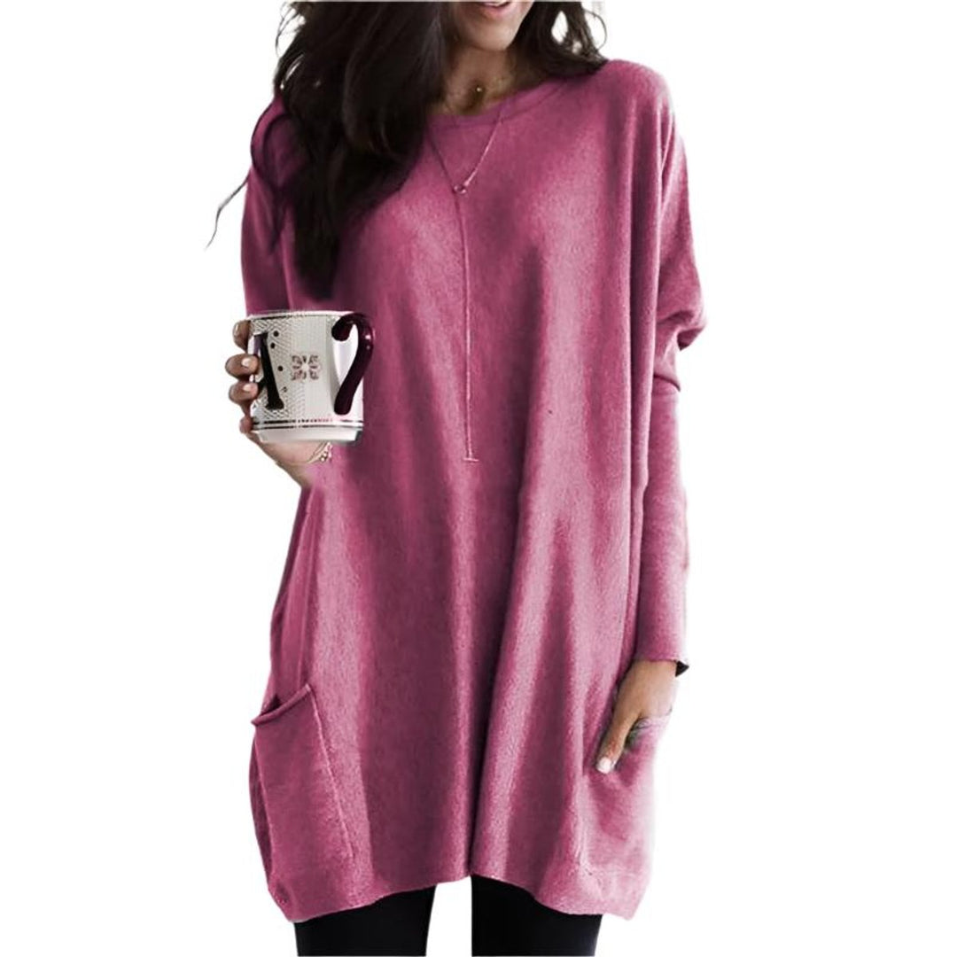 Dames Oversized Longline Pullover Trui met Zakken - Roze