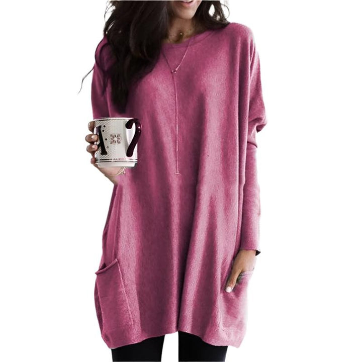 Dames Oversized Longline Pullover Trui met Zakken - Roze