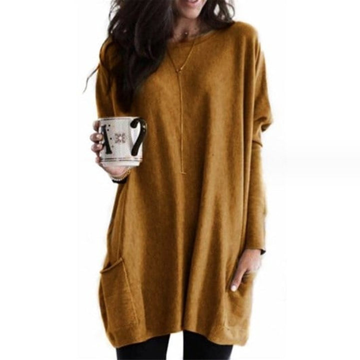 Dames Oversized Longline Pullover Trui met Zakken - Khaki