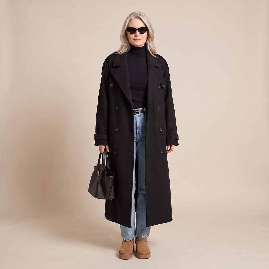 Dames Oversized Longline Wool Blend Winterjas Dubbelrijig