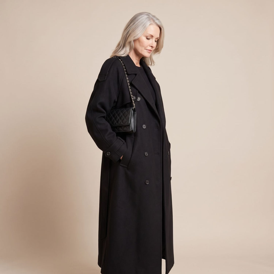 Dames Oversized Longline Wool Blend Winterjas Dubbelrijig