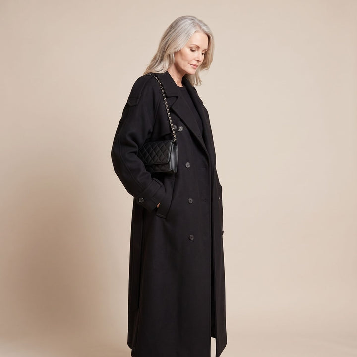 Dames Oversized Longline Wool Blend Winterjas Dubbelrijig