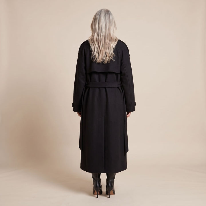 Dames Oversized Longline Wool Blend Winterjas Dubbelrijig