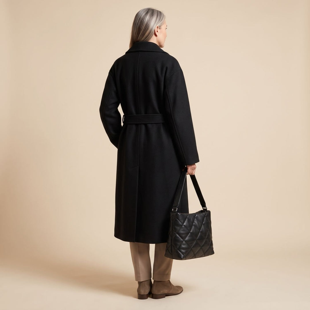 Dames Oversized Longline Wool Blend Winterjas Dubbelrijig