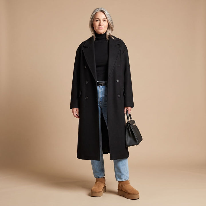 Dames Oversized Longline Wool Blend Winterjas Dubbelrijig