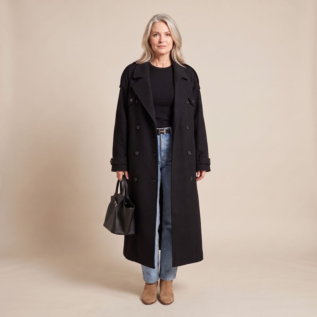 Dames Oversized Longline Wool Blend Winterjas Dubbelrijig