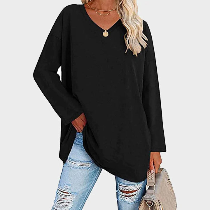 Dames Oversized Longsleeve Top V-hals - Zwart