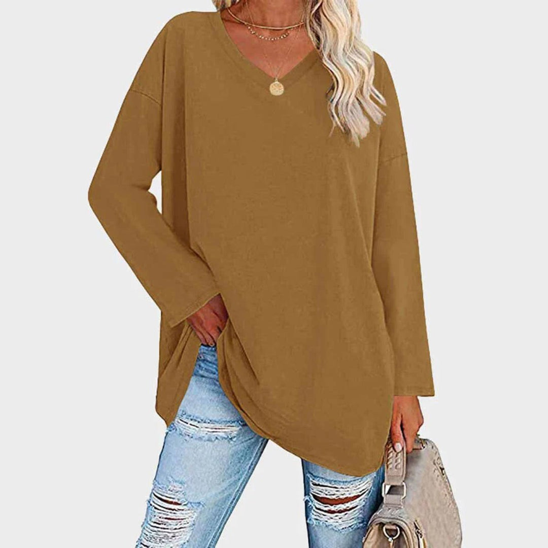 Dames Oversized Longsleeve Top V-hals - Donkergeel