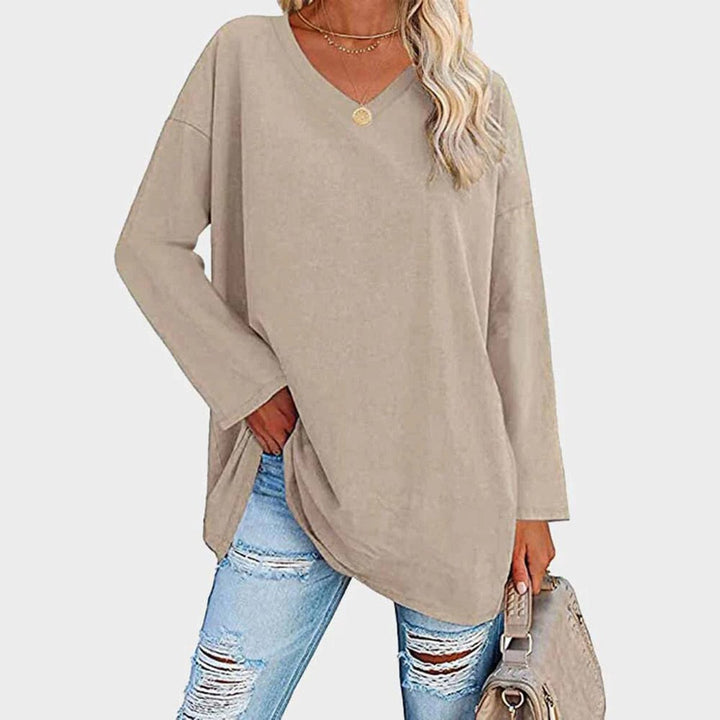 Dames Oversized Longsleeve Top V-hals - Khaki