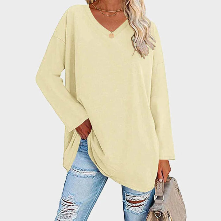 Dames Oversized Longsleeve Top V-hals - Lichtgeel