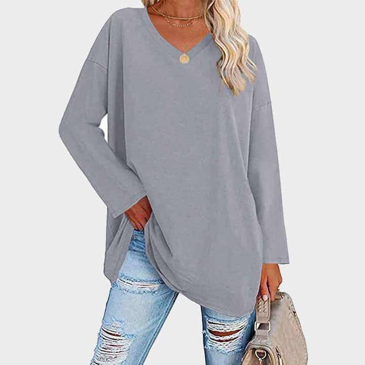Dames Oversized Longsleeve Top V-hals - Grijs