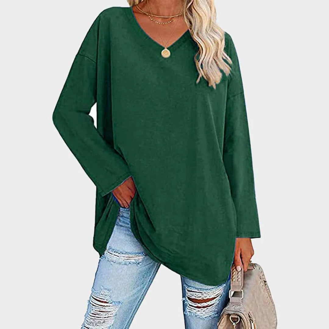 Dames Oversized Longsleeve Top V-hals - Groen