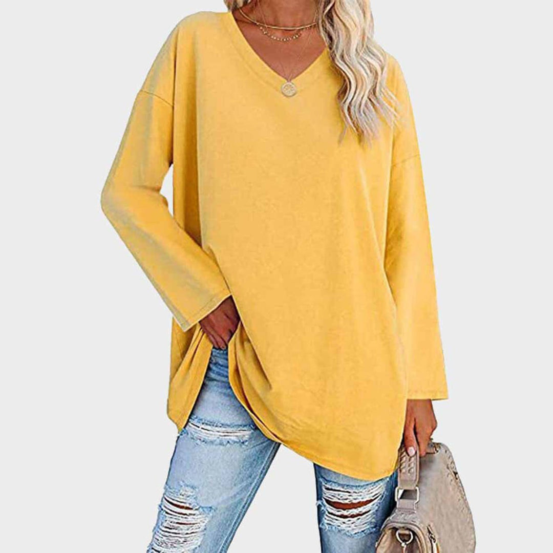 Dames Oversized Longsleeve Top V-hals - Geel