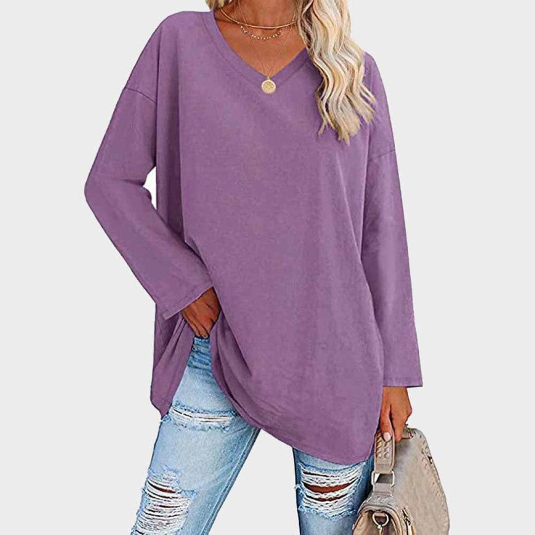 Dames Oversized Longsleeve Top V-hals - Paars