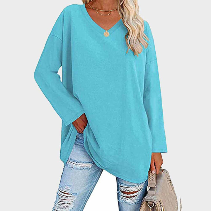 Dames Oversized Longsleeve Top V-hals - Hemelsblauw