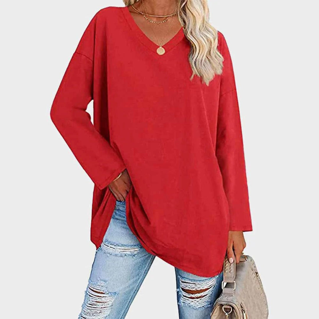 Dames Oversized Longsleeve Top V-hals - Rood