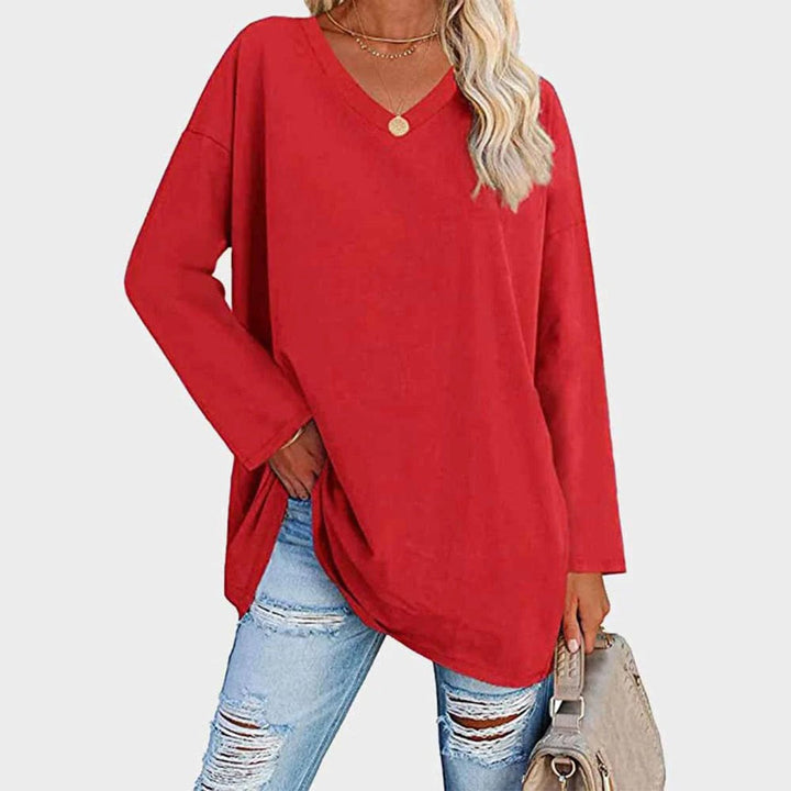 Dames Oversized Longsleeve Top V-hals - Rood
