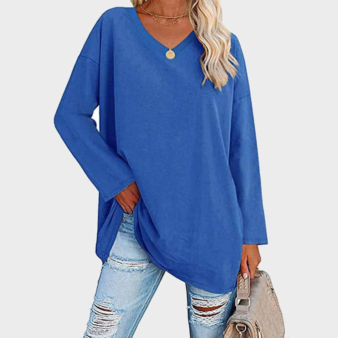 Dames Oversized Longsleeve Top V-hals - Blauw