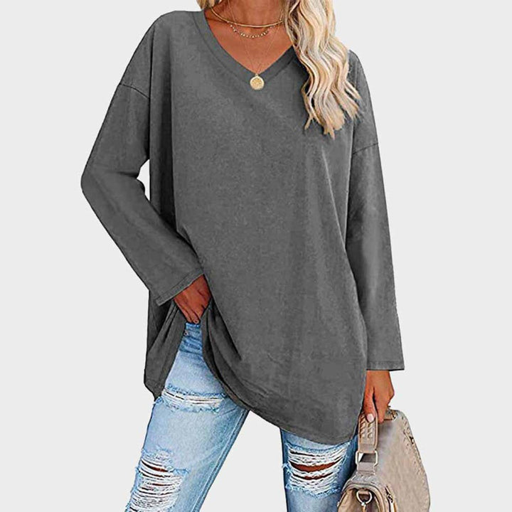 Dames Oversized Longsleeve Top V-hals - Donkergrijs