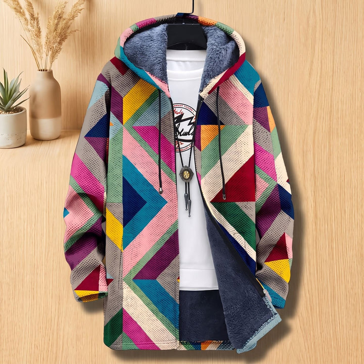Dames Oversized Open Front Gebreid Vest met Capuchon Geometrisch Print - Veelkleurig 1