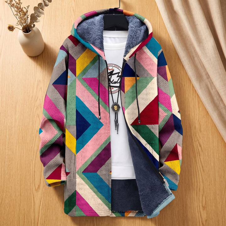 Dames Oversized Open Front Gebreid Vest met Capuchon Geometrisch Print