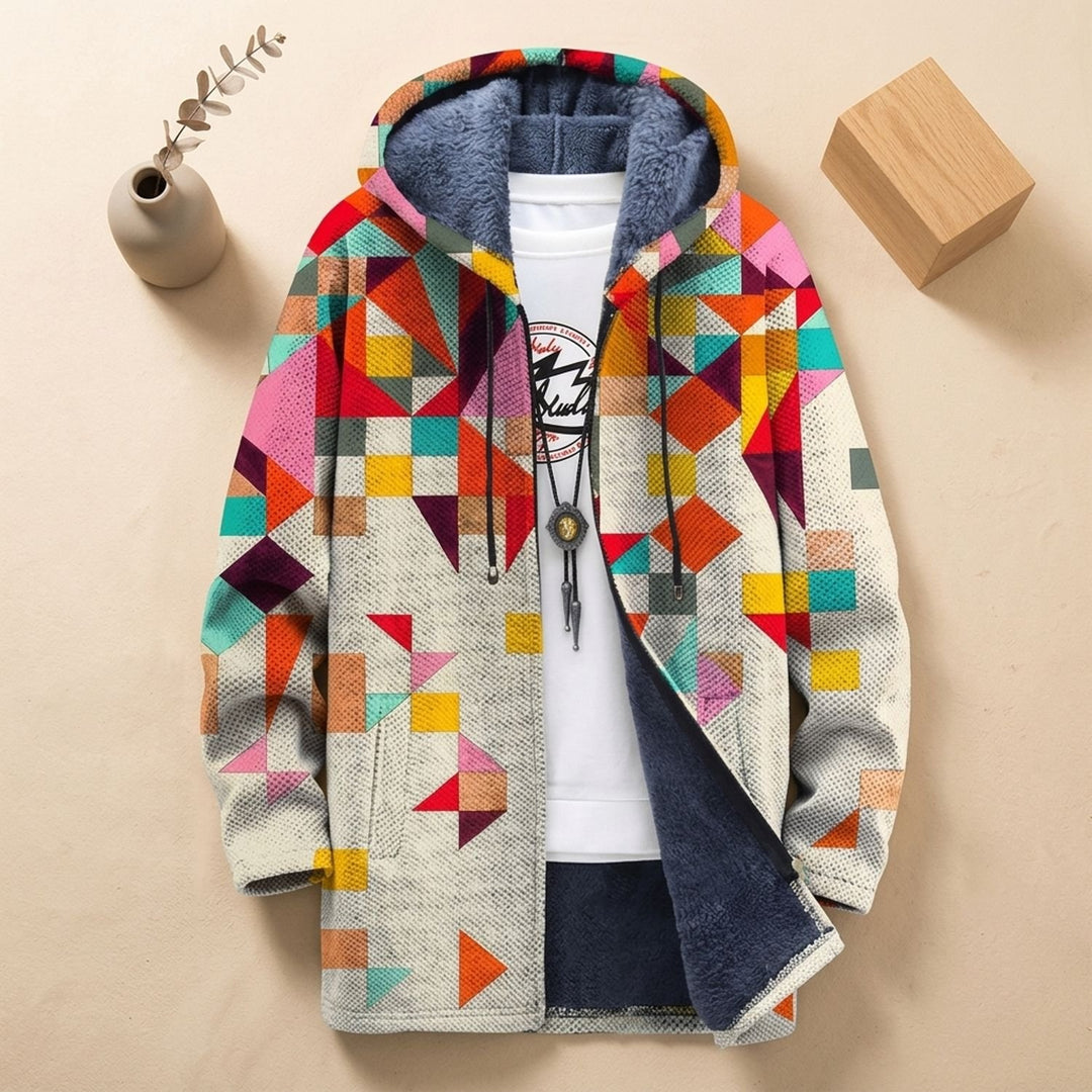 Dames Oversized Open Front Gebreid Vest met Capuchon Geometrisch Print - Veelkleurig 2