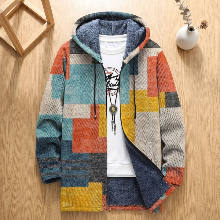 Dames Oversized Open Front Gebreid Vest met Capuchon Geometrisch Print - Veelkleurig 3